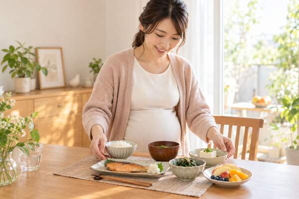 魚や豆腐、野菜、果物を組み合わせた食事